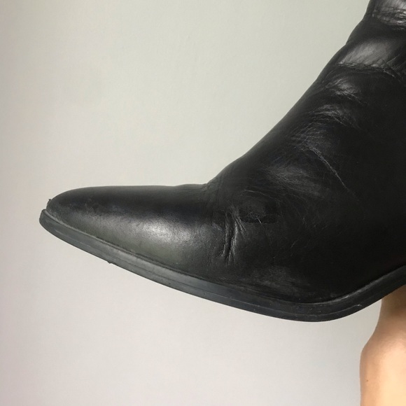 ZARA Block Heel Pointed Toe Leather Ankle Boots - Picture 8 of 16